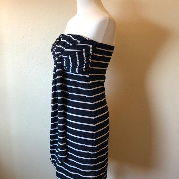 Navy Blue Striped Strapless Dress - Picture 3 of 4